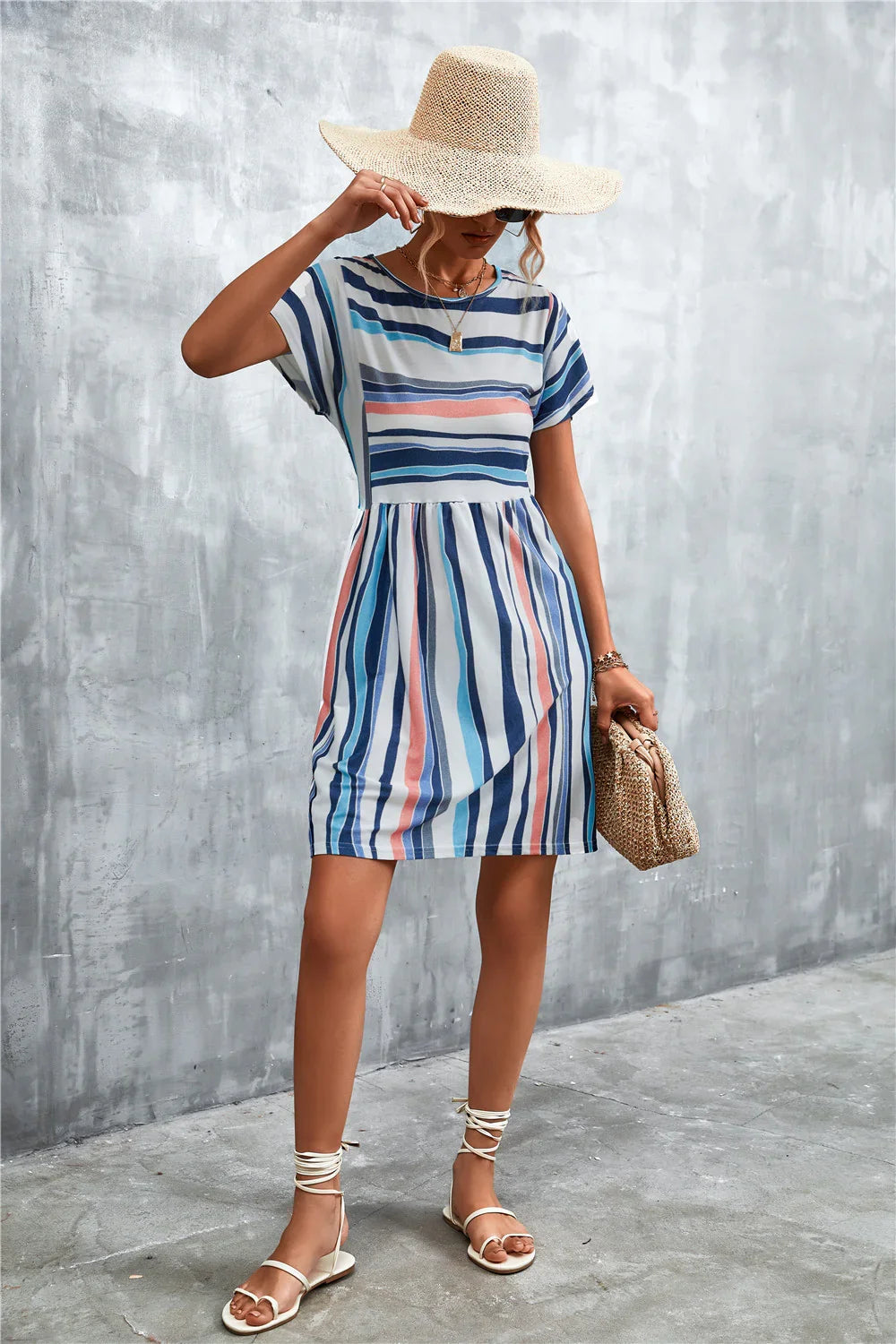 Striped Round Neck Dress - Southern Shores Clothing