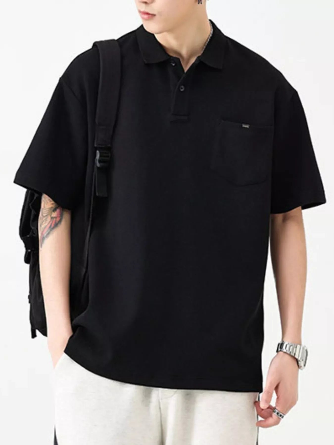 Plus Size Pocketed Polo Shirt Loose Fit - Southern Shores Clothing
