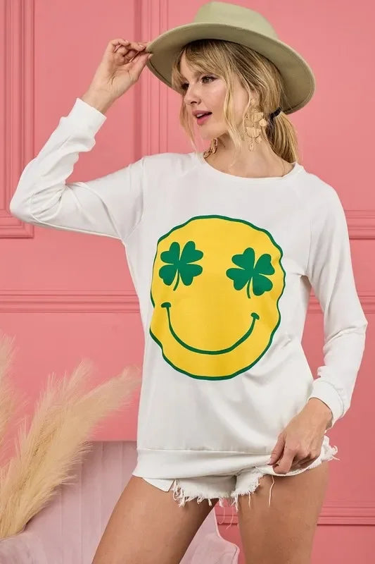 Smiley Face Graphic Round Neck Long Sleeve Top - Southern Shores Clothing