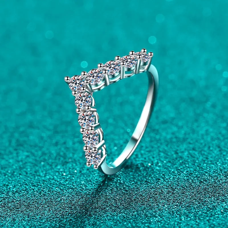 Moissanite Sterling Silver V Shape Ring 0.9ct - Southern Shores Clothing
