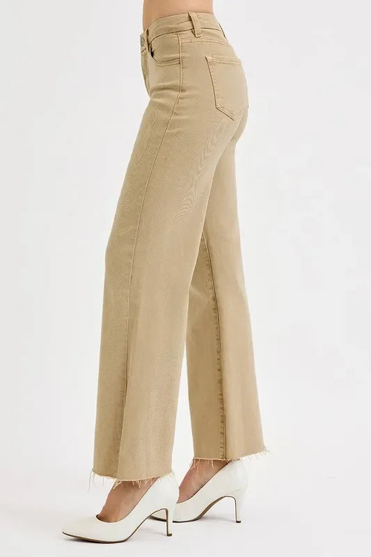 Plus Size Wide Leg Raw Hem Denim Jeans Stretch - Southern Shores Clothing