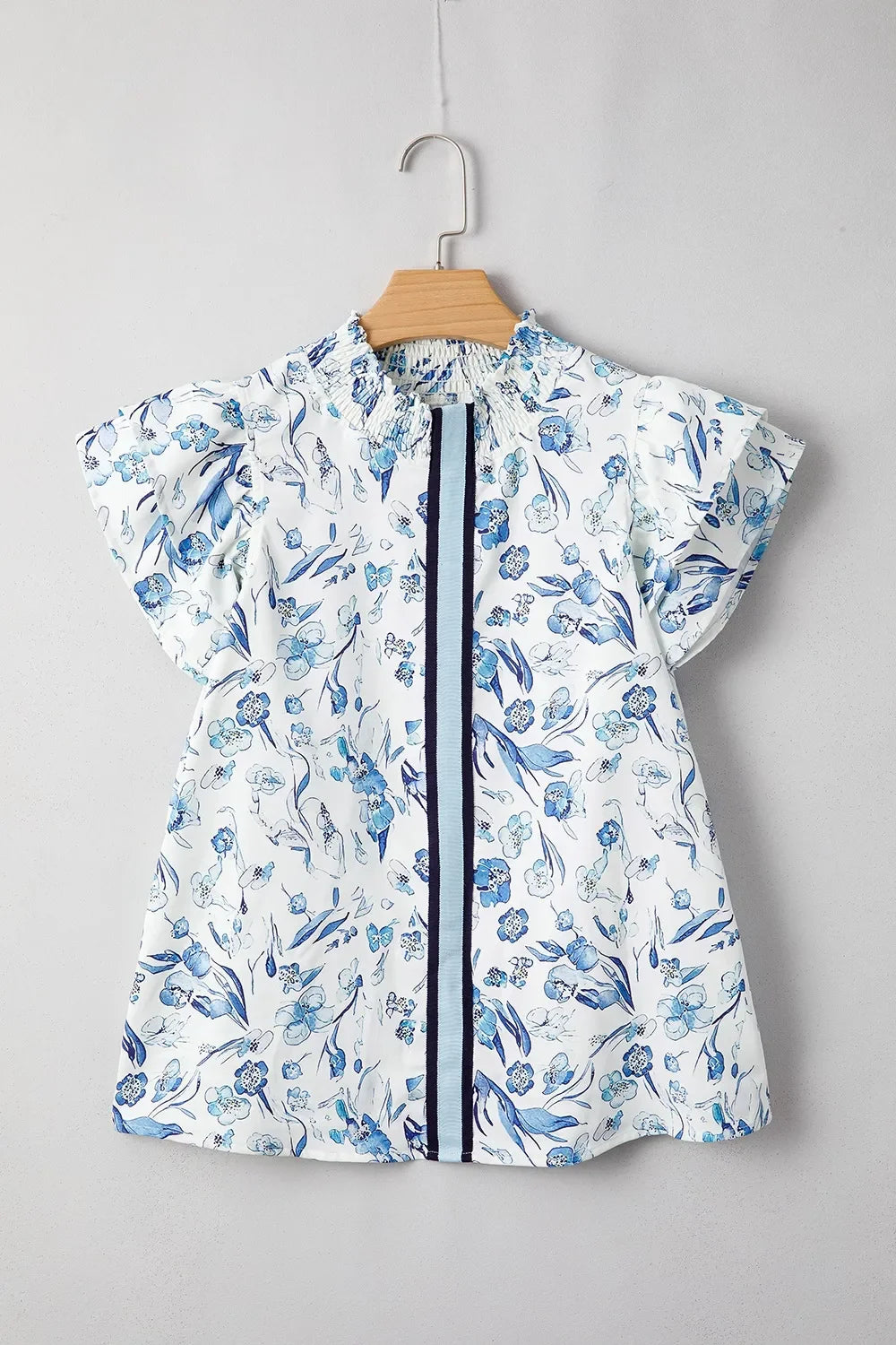 Floral Print Ruffled Short Sleeve Blouse - Southern Shores Clothing