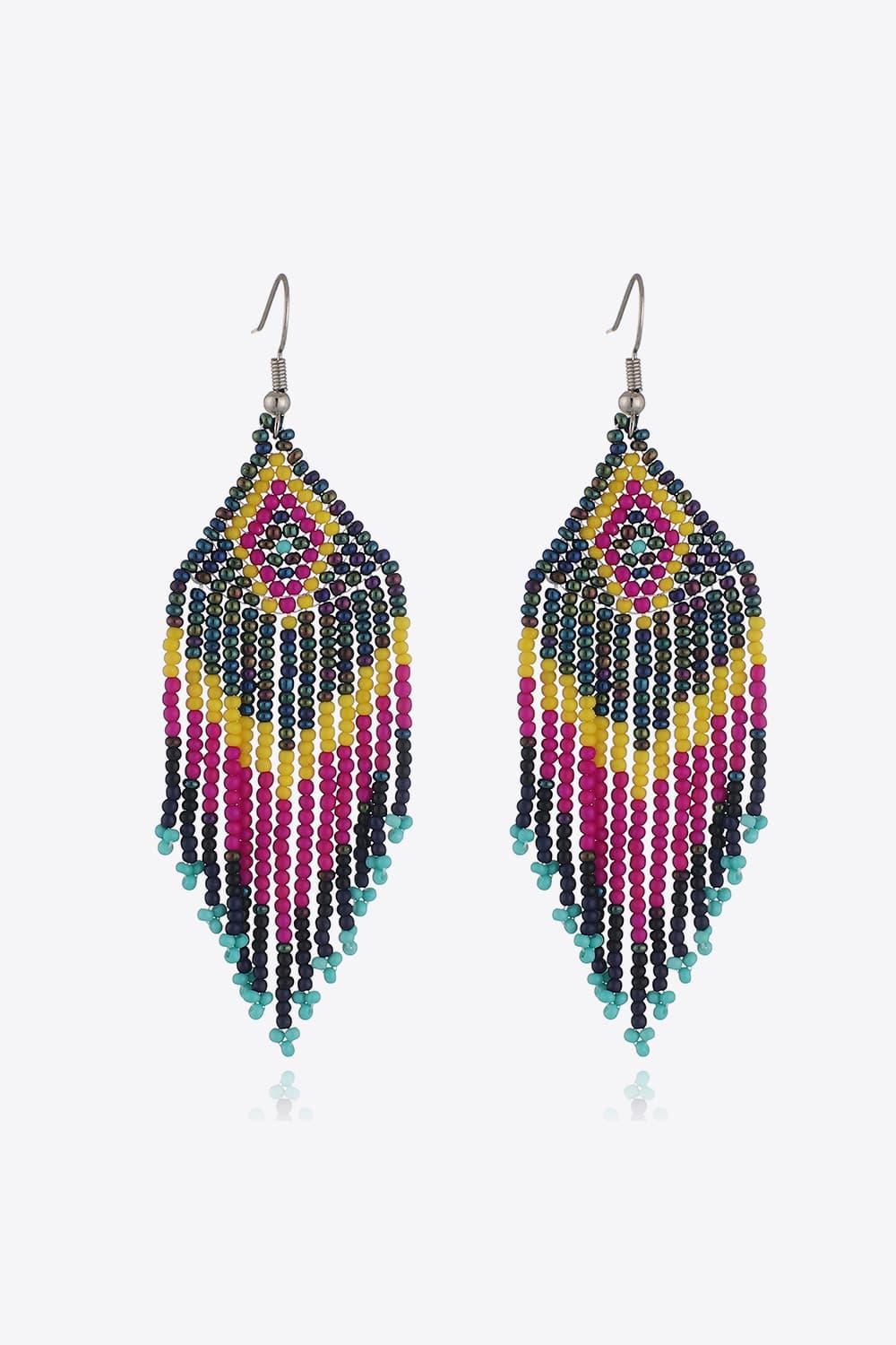 Beaded Dangle Earrings Diamond Fringe Boho Style Jewelry - Southern Shores Clothing