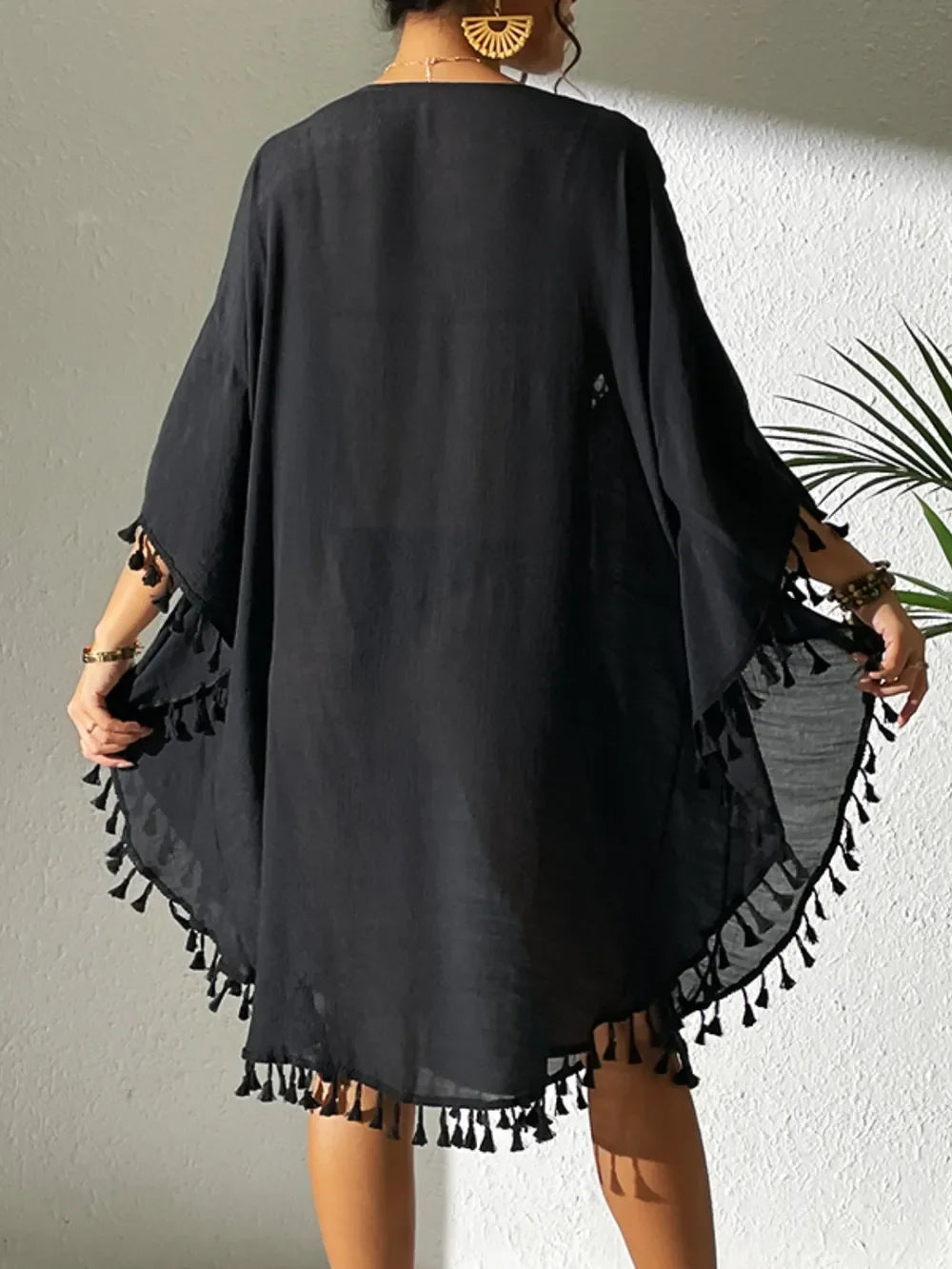 Tassel Cutout Scoop Neck Cover Up Dress One Size - Southern Shores Clothing