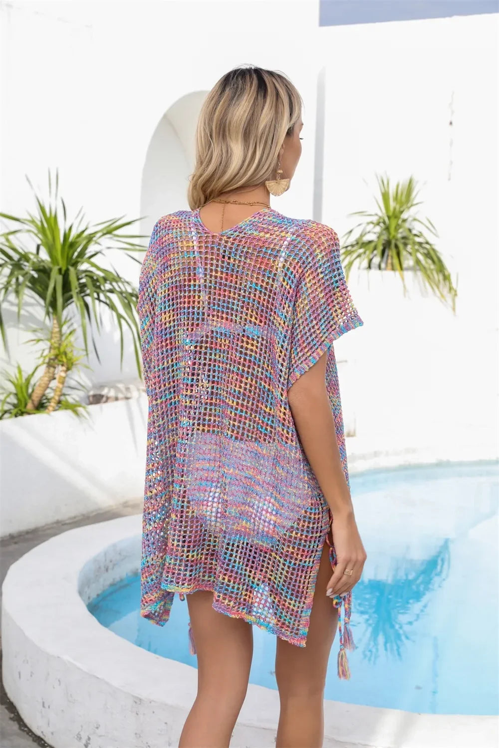 Openwork Slit V Neck Beach Cover Up One Size - Southern Shores Clothing