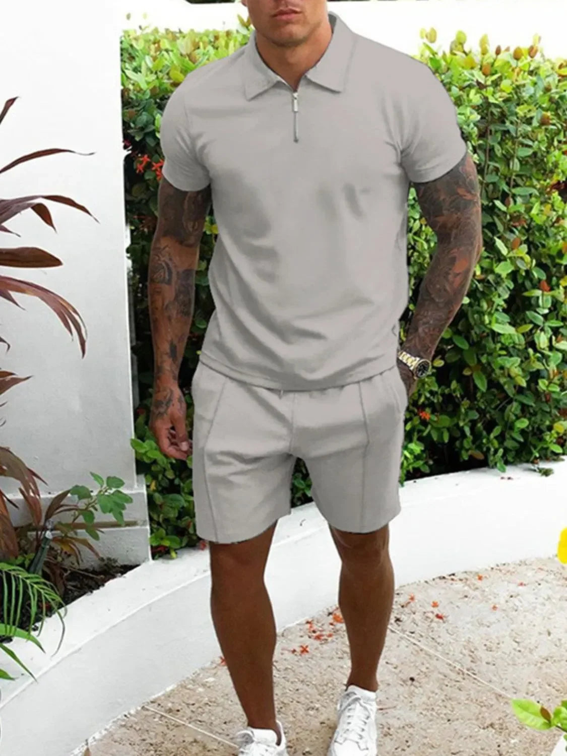 Men's Full Size Collared Neck Short Sleeve Top and Shorts Set Plus Size - Southern Shores Clothing