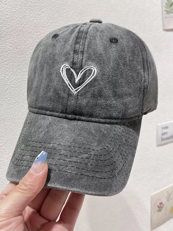 Washed Heart Embroidered Baseball Cap One Size