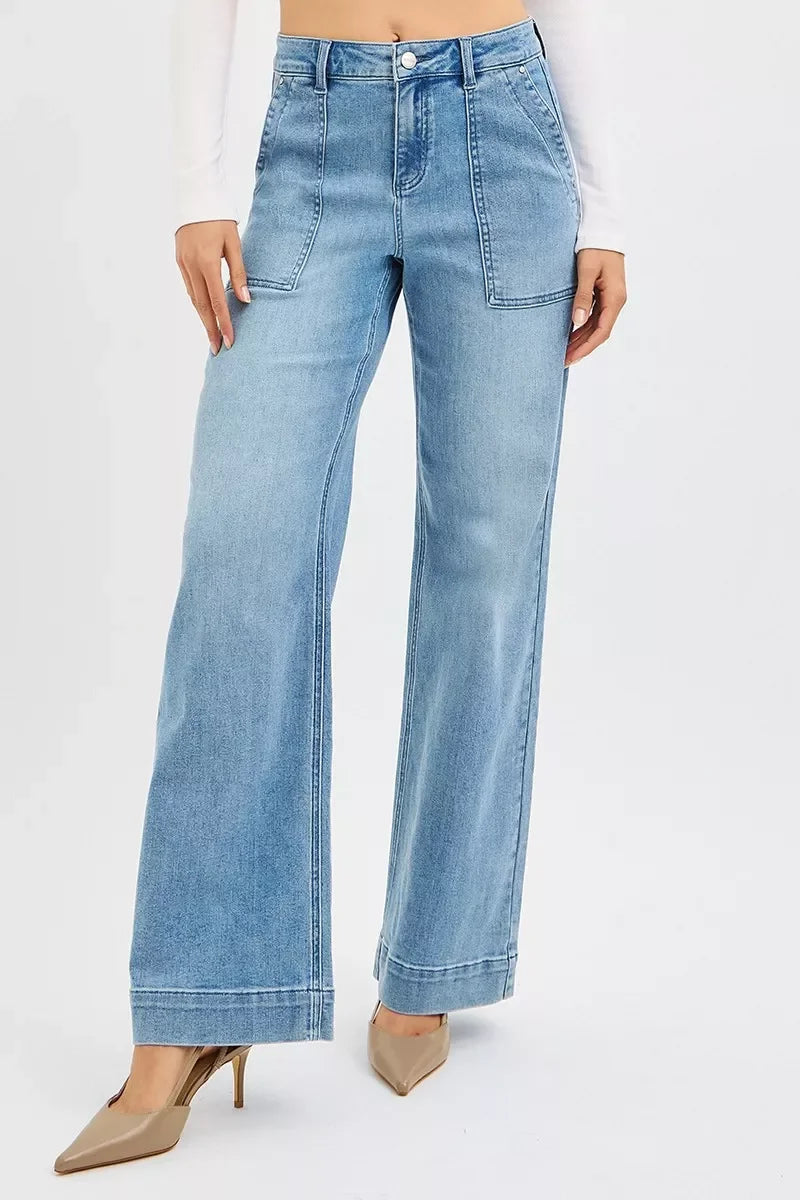 Plus Size High Rise Straight Leg Denim Stretch Jeans - Southern Shores Clothing