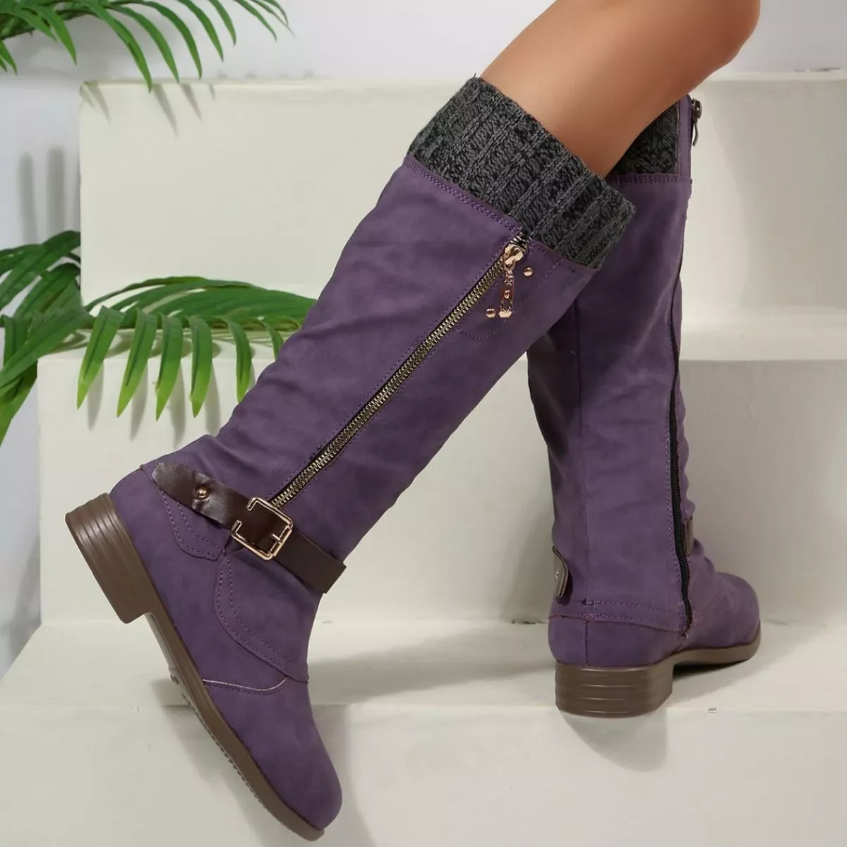 Round Toe Block Heel Boots Suede Rubber Casual
