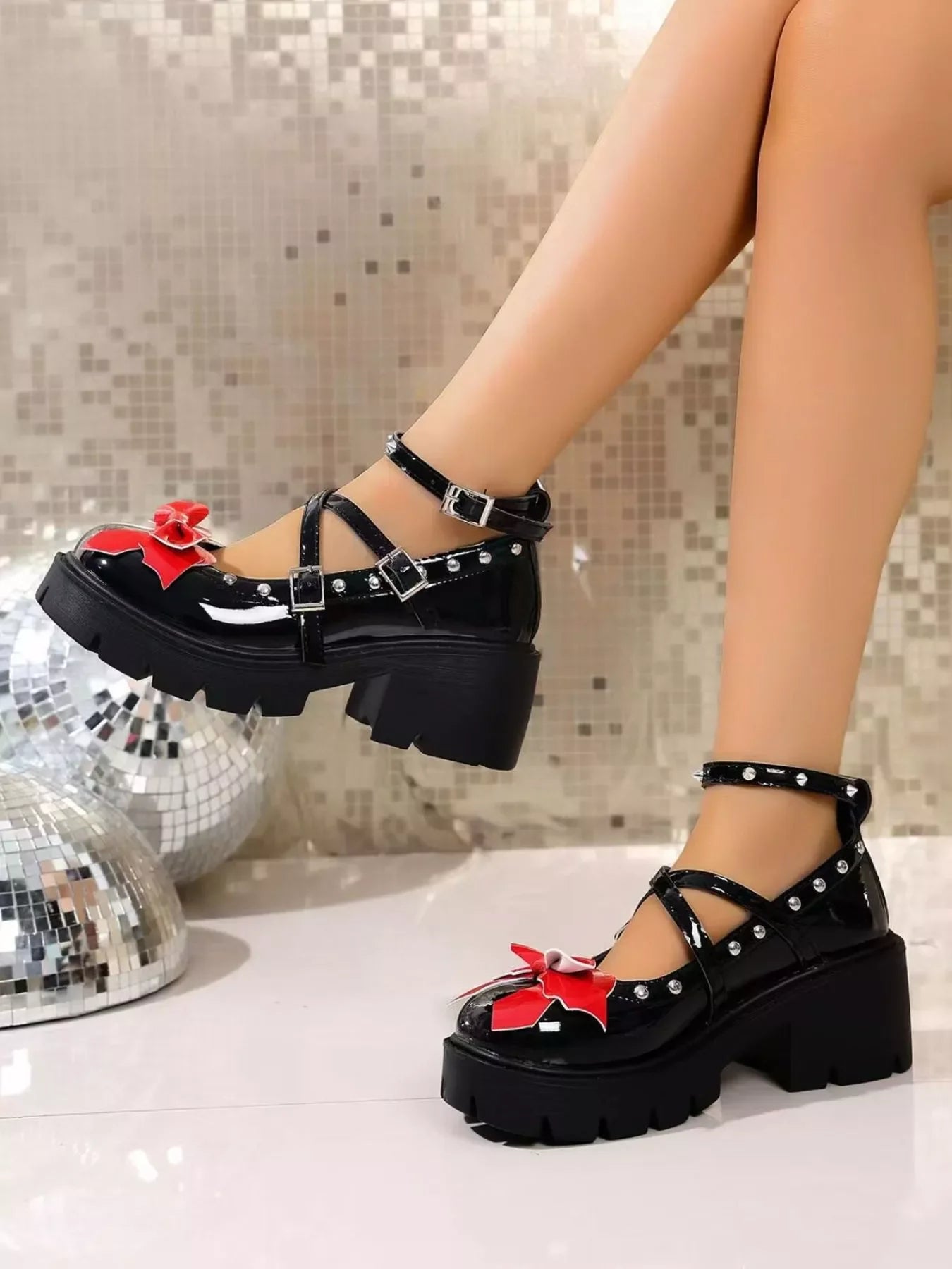 Bow Round Toe Block Heels Pumps Leather Classic - Southern Shores Clothing