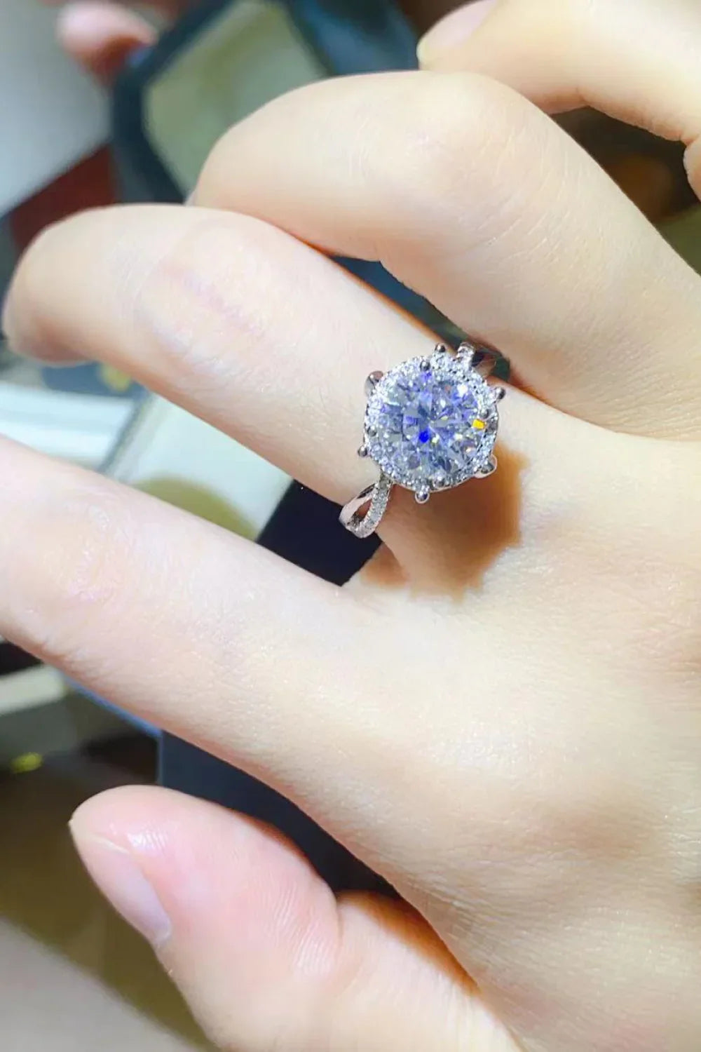 2 Carat Moissanite Sterling Silver Ring With Zircon Halo - Southern Shores Clothing
