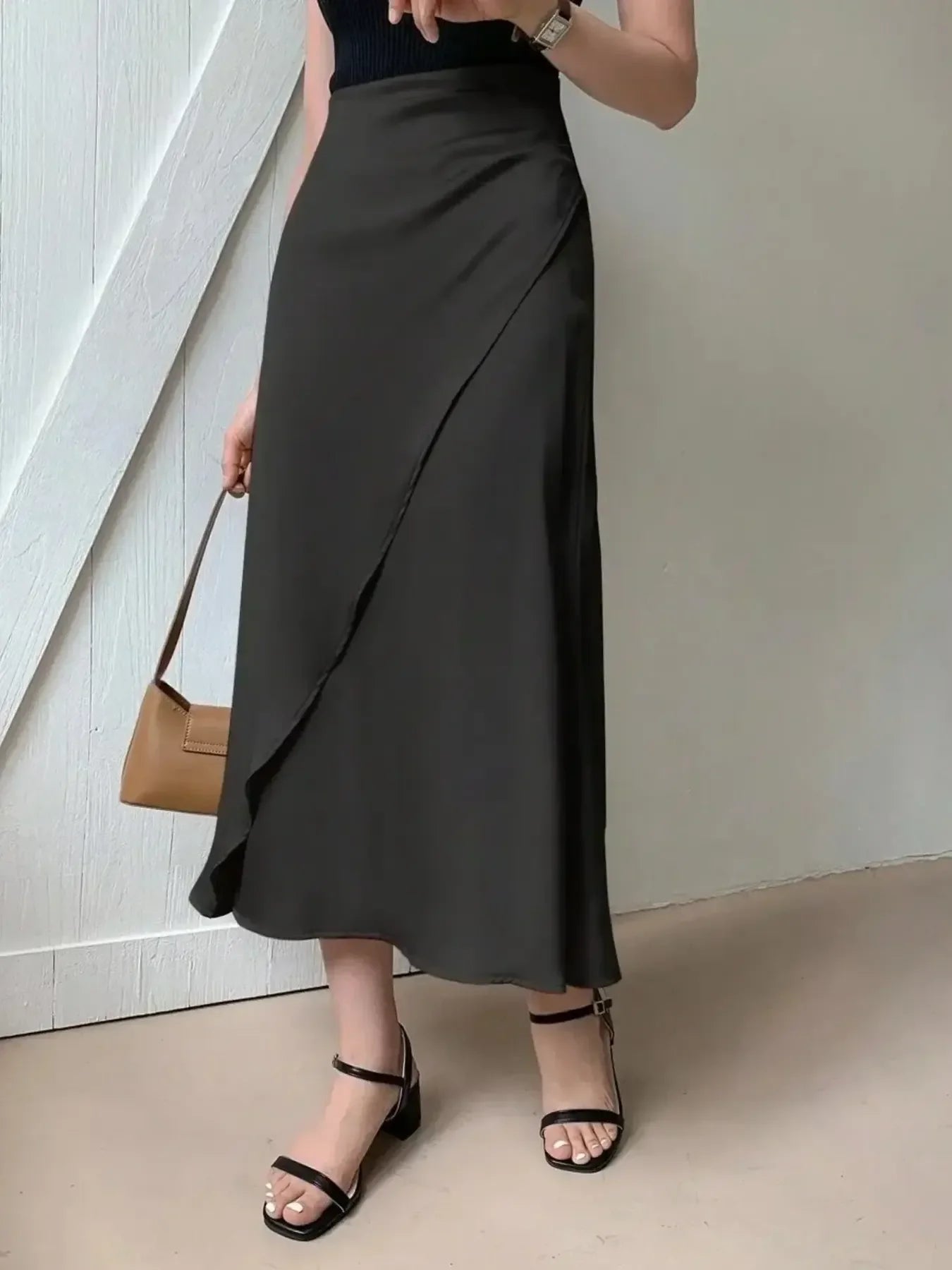 Asymmetric Wrap Midi Skirt With Fluted Hem - Southern Shores Clothing