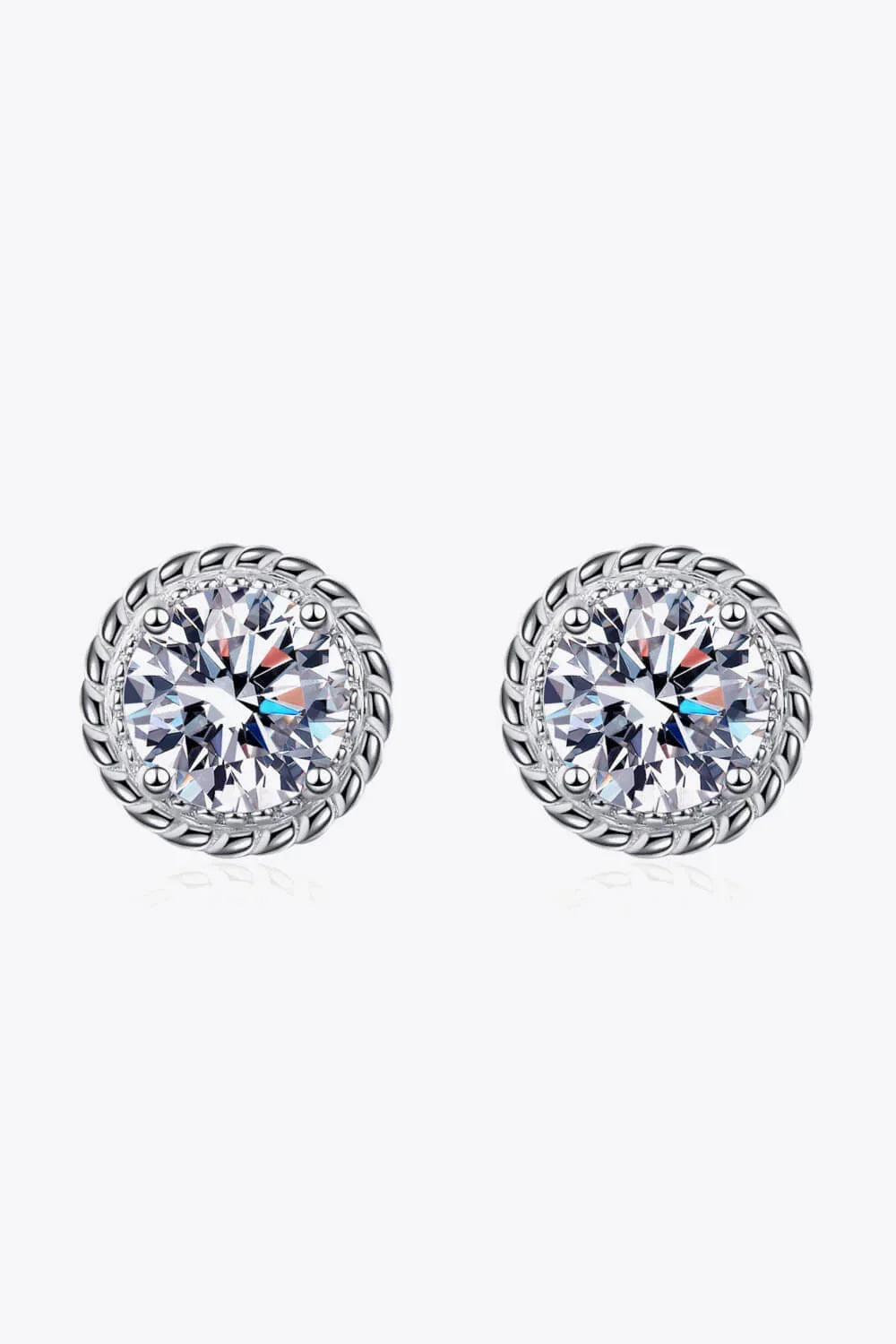 1 Carat Moissanite Rhodium Plated Round Stud Earrings - Southern Shores Clothing