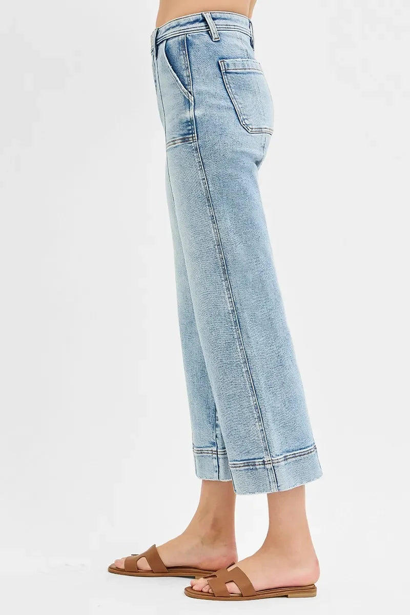 High Rise Cropped Wide Leg Denim Jeans Plus Size - Southern Shores Clothing