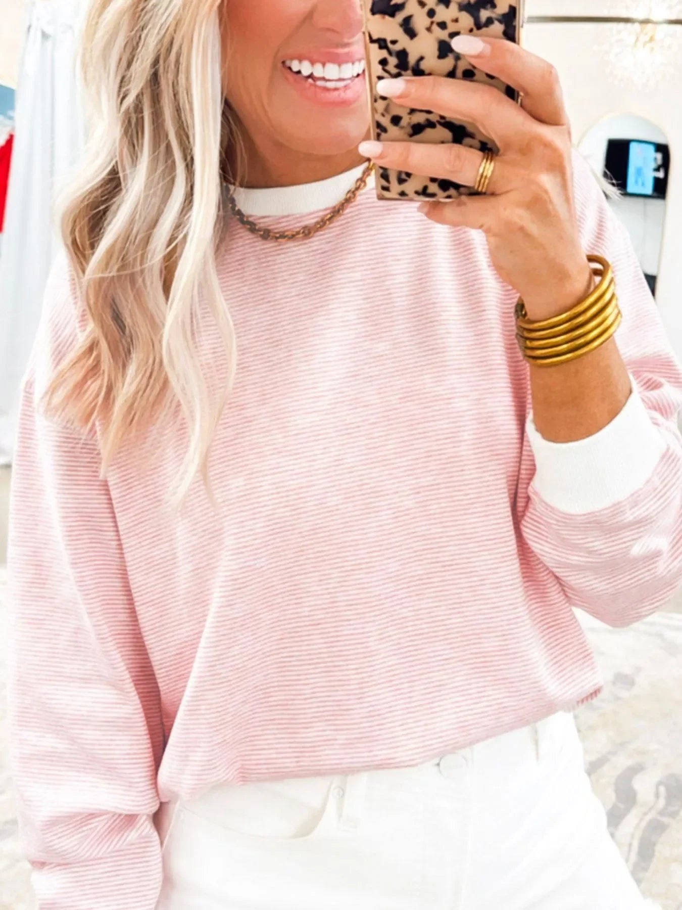 Stripe Contrast Edge Patchwork Long Sleeve Top - Southern Shores Clothing