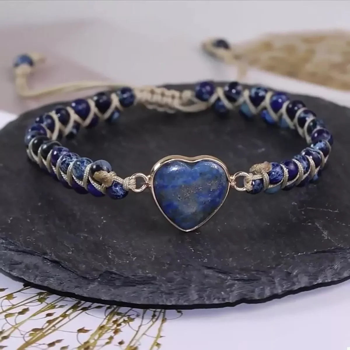 Adjustable Natural Stone Heart Charm Beaded Bracelet - Southern Shores Clothing