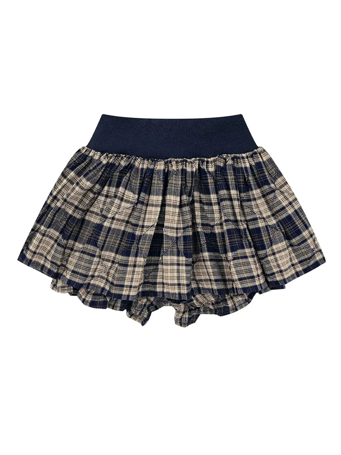 Drawstring Plaid Velour Skort With Ruched Detail - Southern Shores Clothing