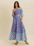 Smocked Off Shoulder Floral Top And Skirt Two Piece Set - Southern Shores Clothing