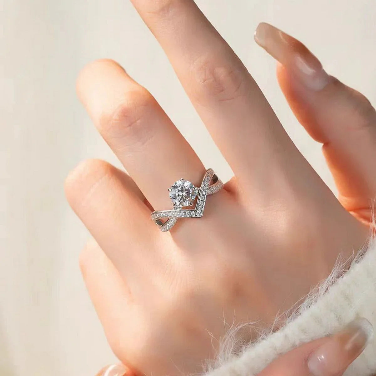 Moissanite Ring 1 Carat 925 Sterling Silver With Pave Band - Southern Shores Clothing