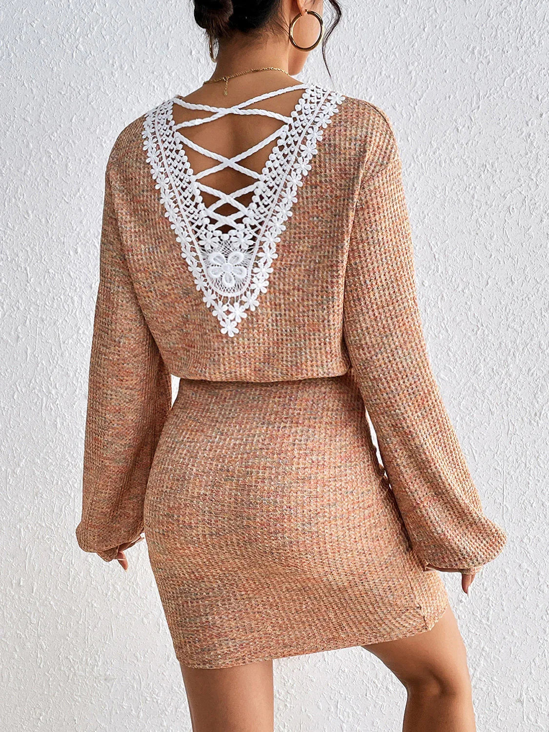 Lace Detail V Neck Mini Dress For Everyday Wear - Southern Shores Clothing