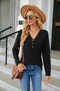 Casual Cable Knit Long Sleeve V-Neck T Shirt - Southern Shores Clothing