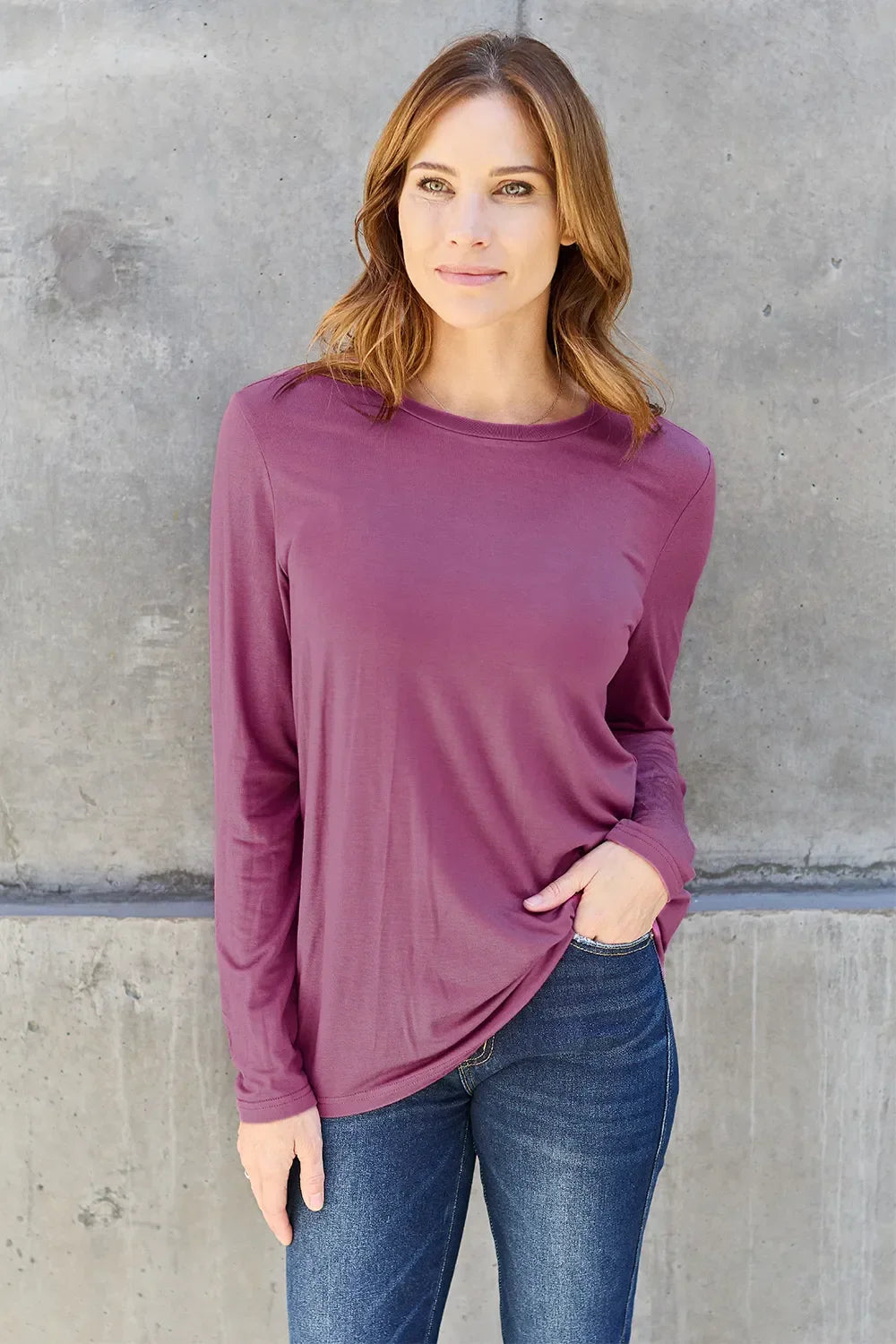 Basic Round Neck Long Sleeve Knit Top Silhouette - Southern Shores Clothing
