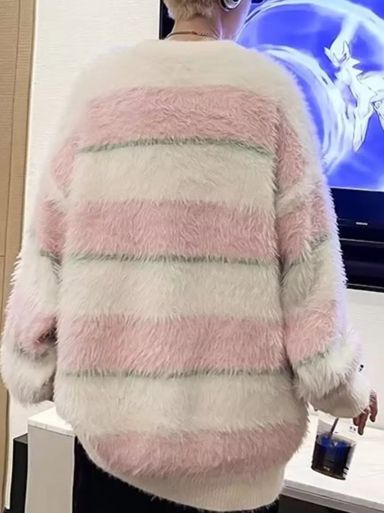 Oversized Striped Fuzzy Knit Pullover Cozy Coastal Sweater - Southern Shores Clothing