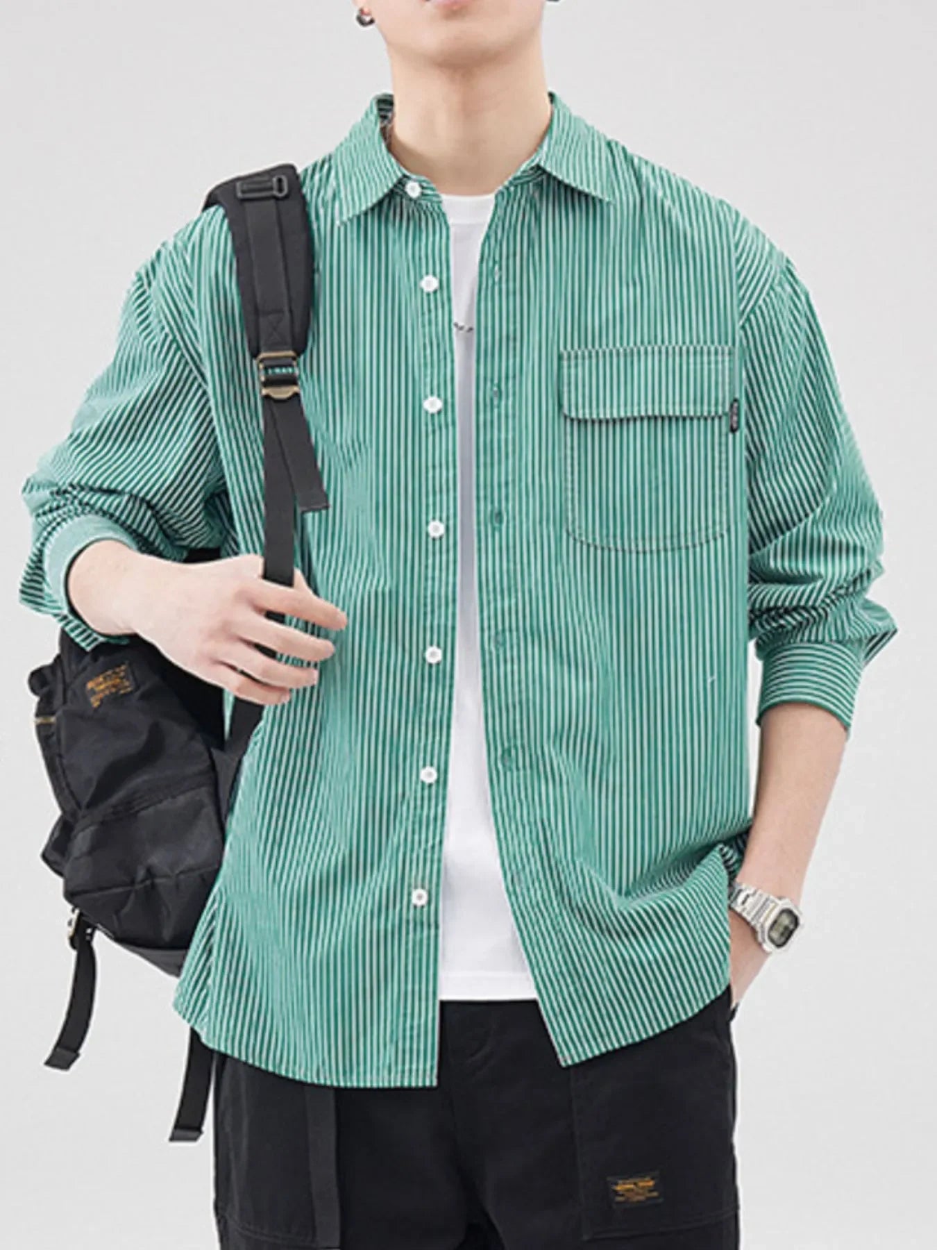 Plus Size Striped Button Up Shirt Oversized - Southern Shores Clothing