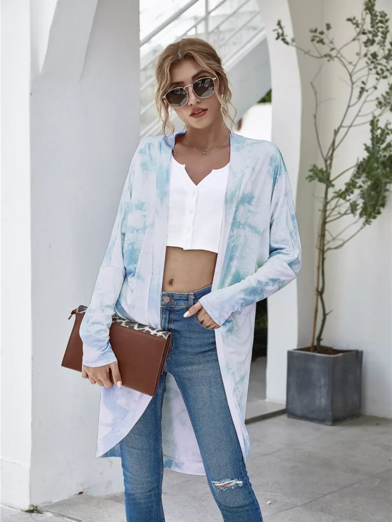 Oversized Open Front Cardigan With Tie Dye Pattern - Southern Shores Clothing