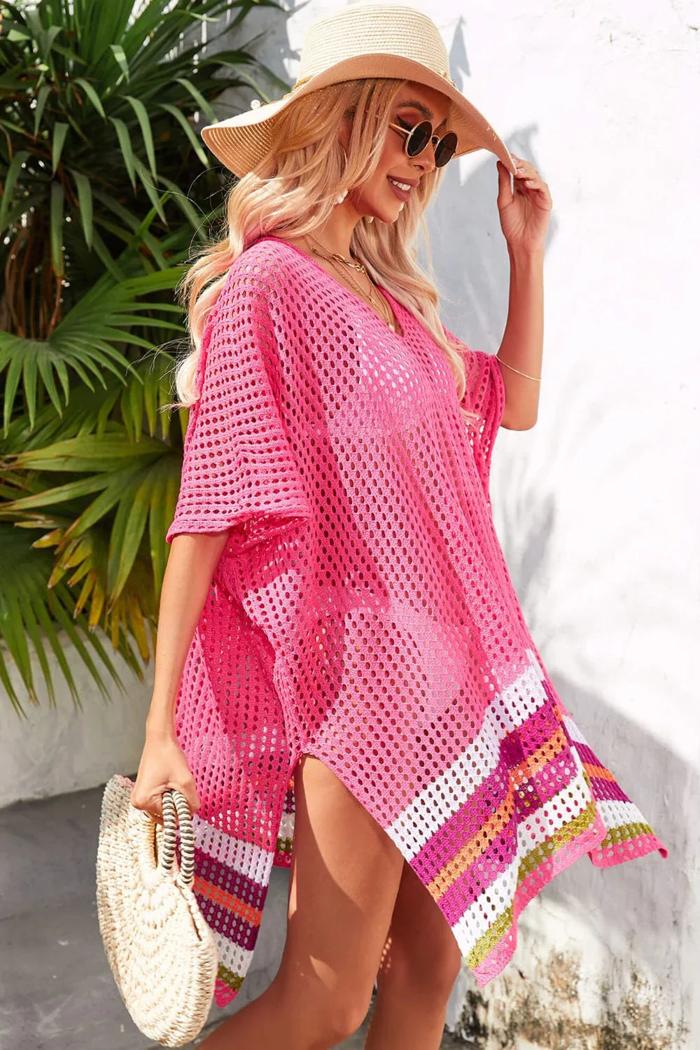 Openwork Striped Beach Swim Cover Up One Size - Southern Shores Clothing