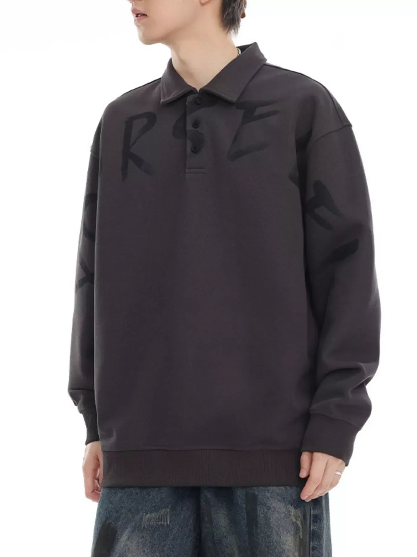 Plus Size Oversized Polo Sweatshirt With Letter Print - Southern Shores Clothing