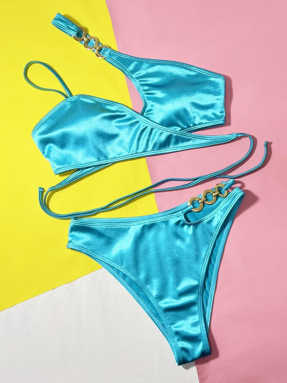 Two-Piece Chain Detail Crisscross Bikini Set With Removable Pads - Southern Shores Clothing
