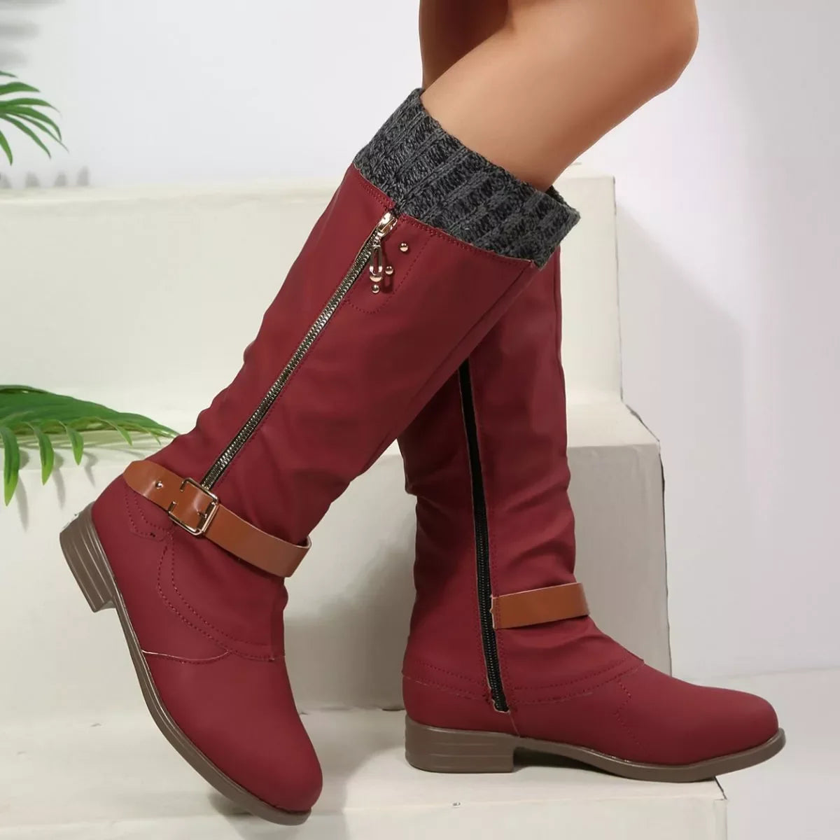 Round Toe Block Heel Boots Suede Rubber Casual