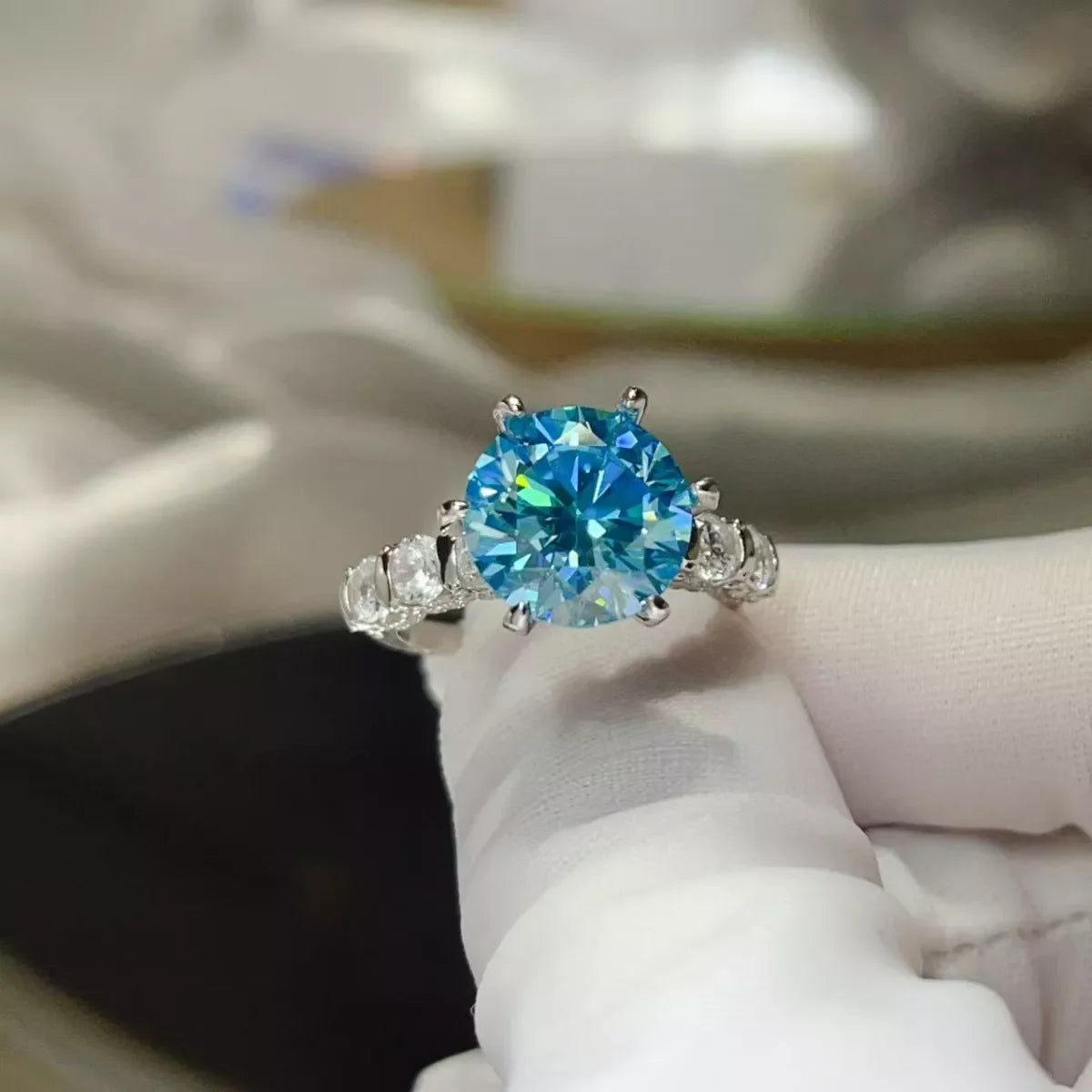 Moissanite Ring 5 Carat, 6-Prong Solitaire, Sterling Silver - Southern Shores Clothing