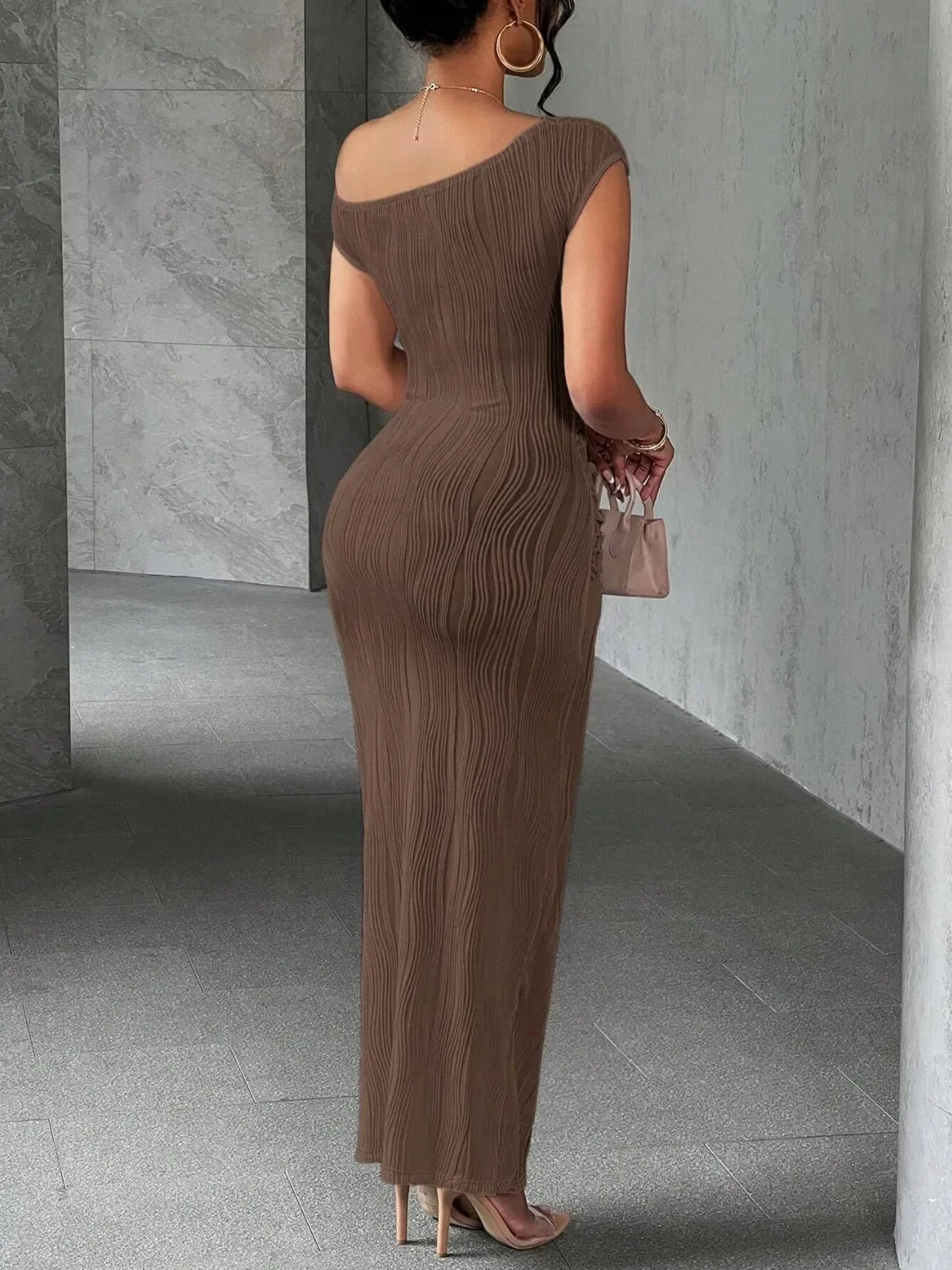 Textured Single Shoulder Maxi Dress For Coastal Style - Southern Shores Clothing