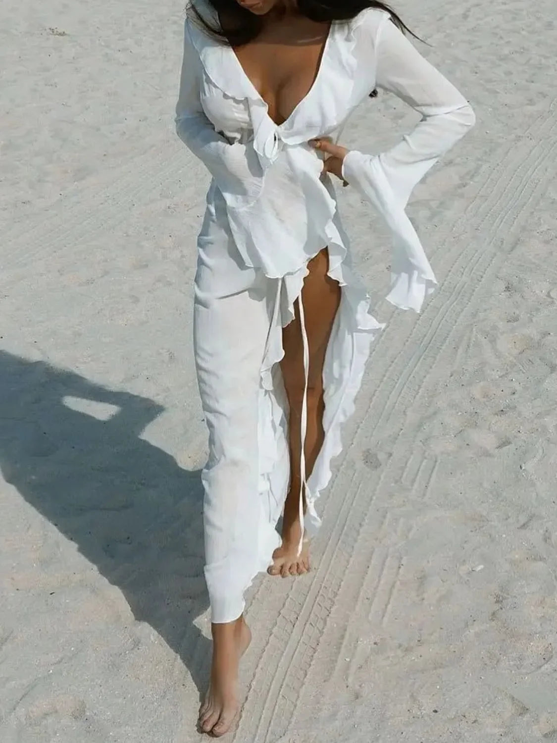 Ruffled Long Sleeve Beach Coverup Dress - Southern Shores Clothing