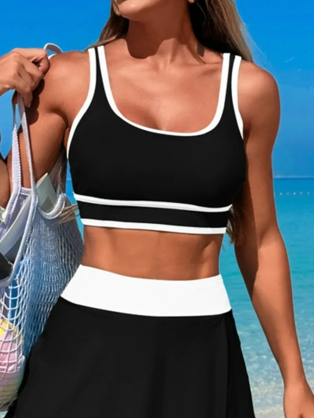 Two-Piece Swim Set With Scoop Neck Top And Skort Lightweight - Southern Shores Clothing