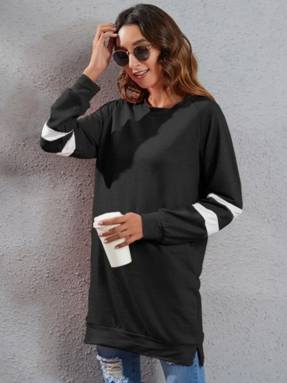 Full Size Striped Round Neck Long Sleeve T-Shirt - Southern Shores Clothing