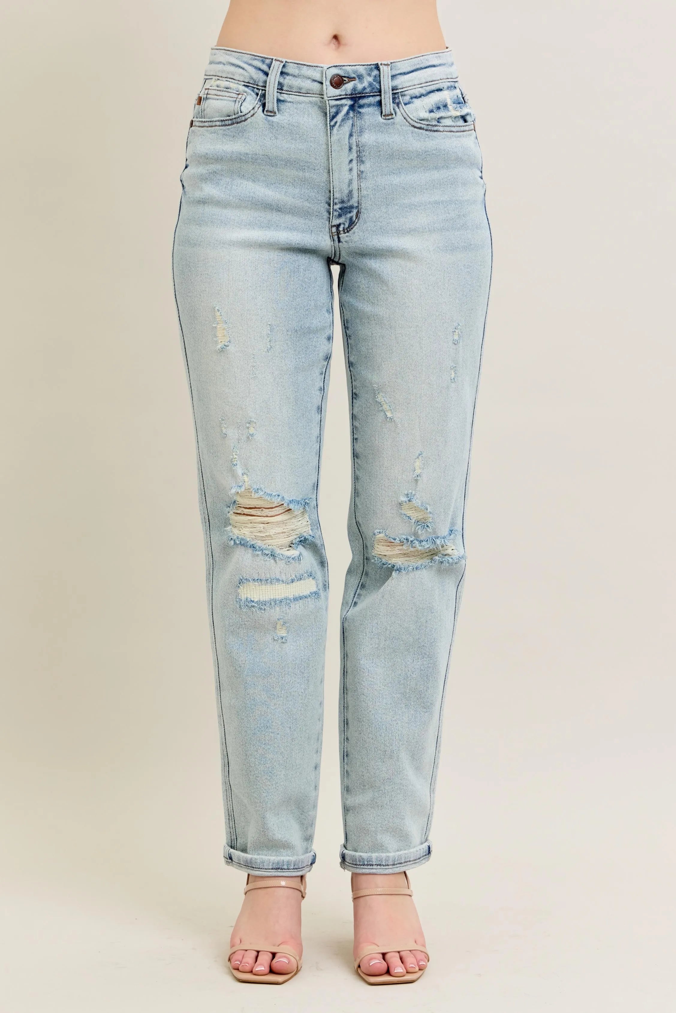 Coastal Judy Blue Distressed Boyfriend Jeans, Plus Size