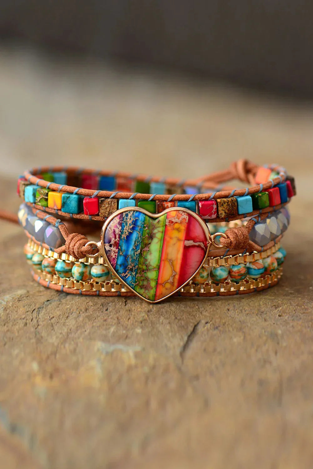 Imperial Jasper And Crystal Layered Wrap Bracelet - Southern Shores Clothing