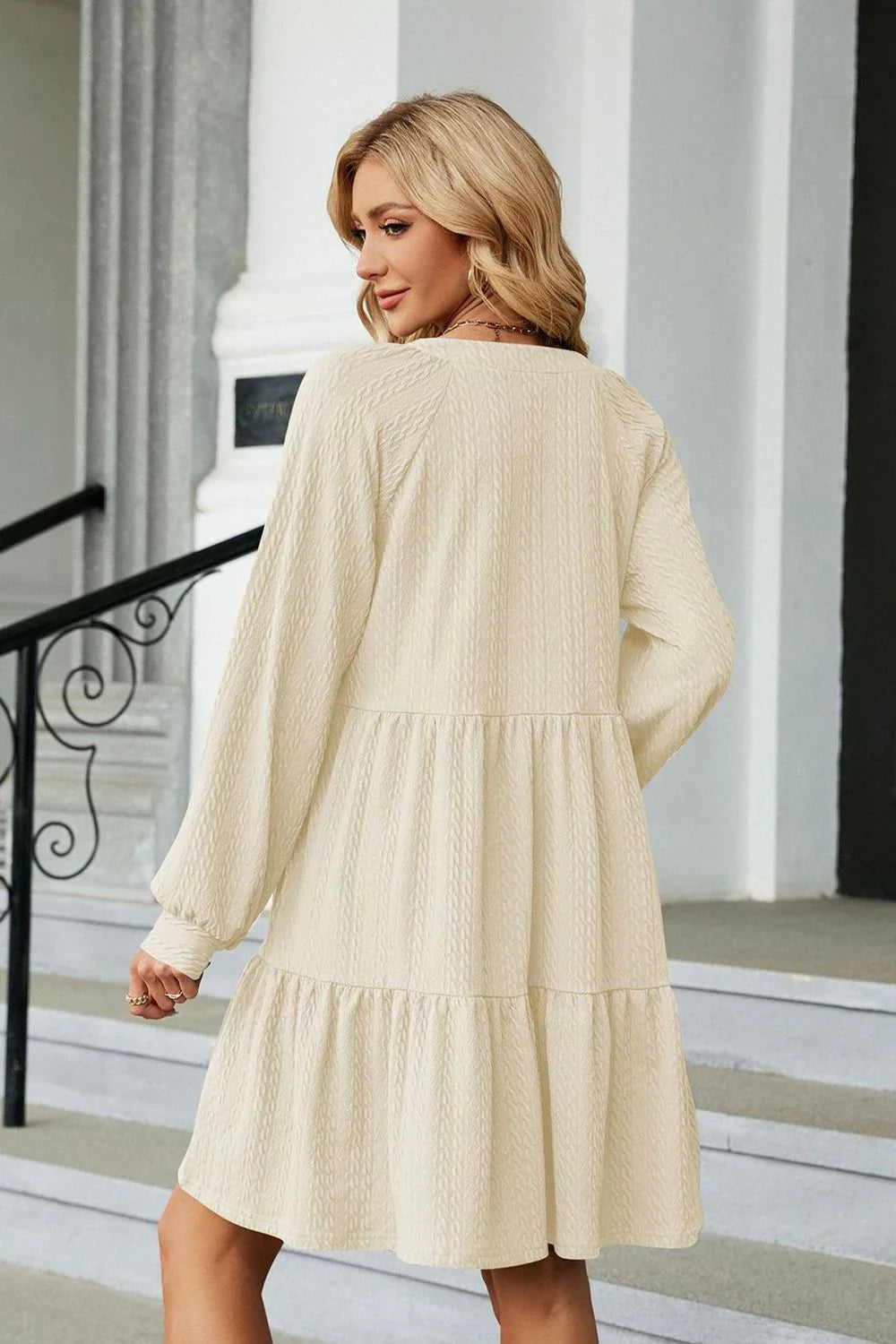 Notched Neck Long Sleeve Mini Dress - Southern Shores Clothing