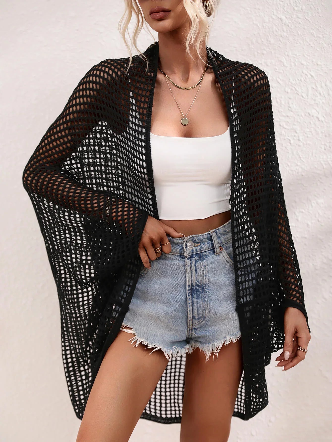 Openwork Open Front Longline Swim Cover Up - Southern Shores Clothing