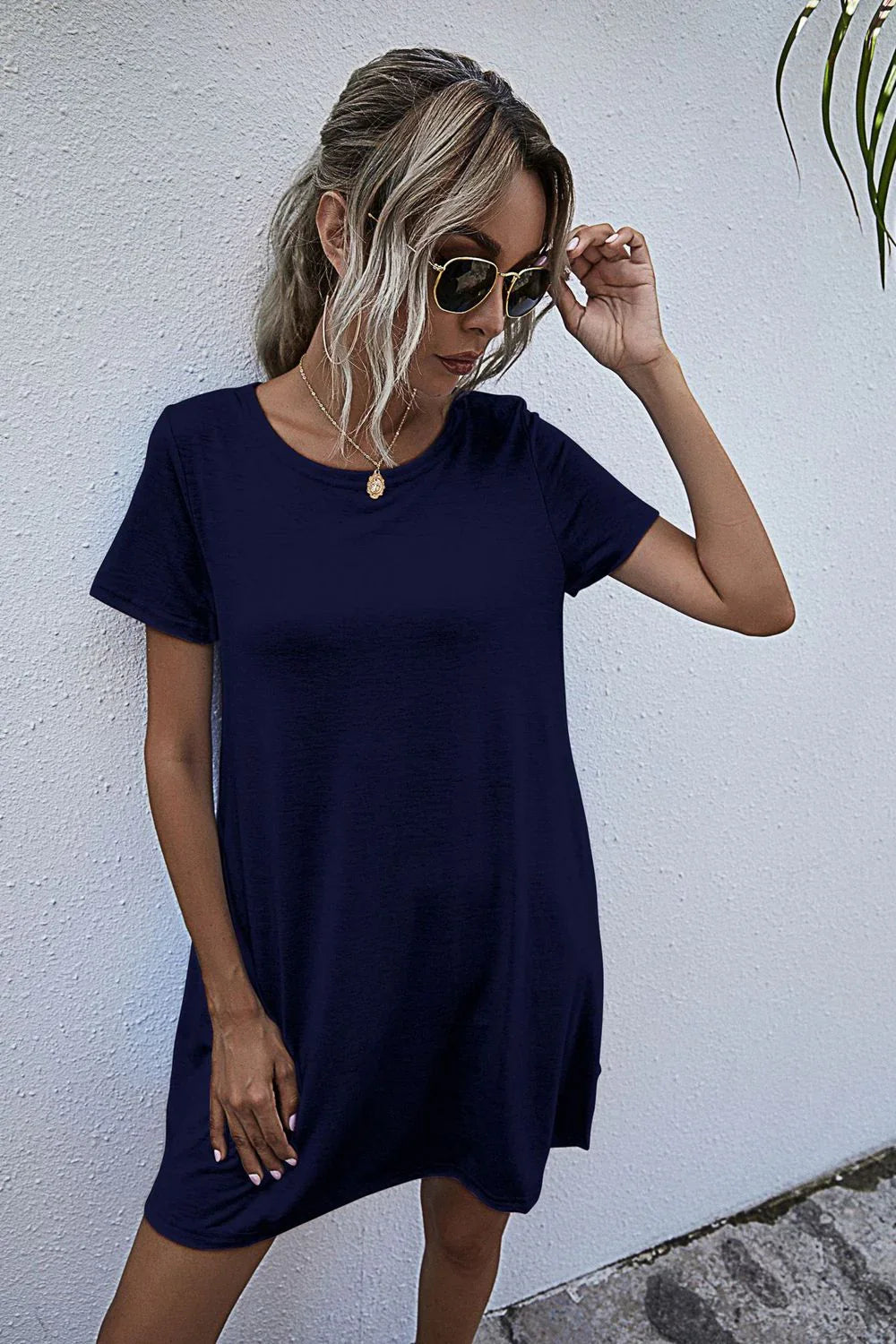 Round Neck Short Sleeve Mini Dress - Southern Shores Clothing