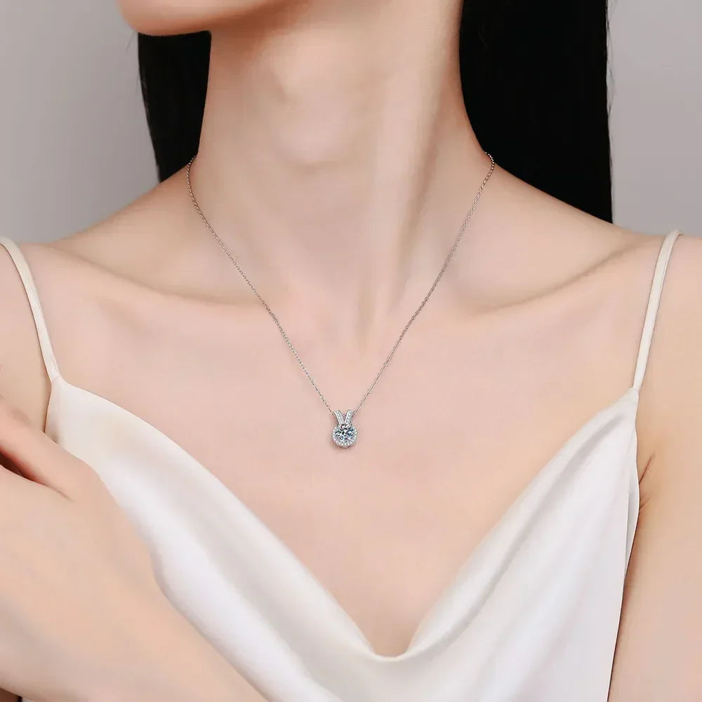 1 Carat Moissanite Rabbit Ears Pendant Necklace In Silver - Southern Shores Clothing