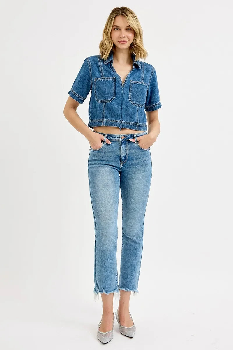High Rise Crop Straight Denim Jeans Plus Size Stretch - Southern Shores Clothing