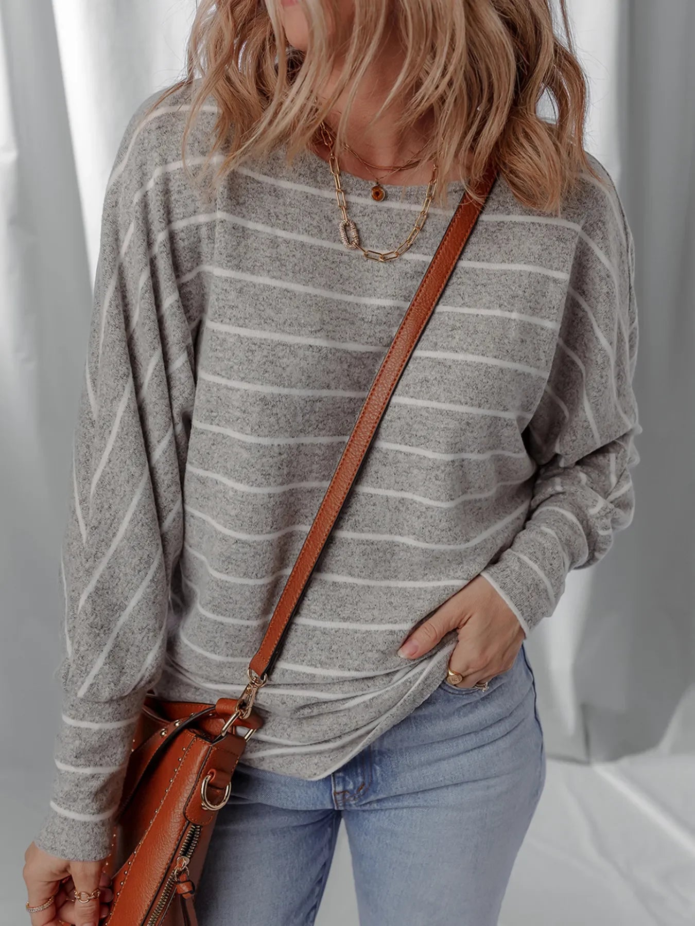 Stripe Dolman Sleeve Drop Shoulder Top - Southern Shores Clothing