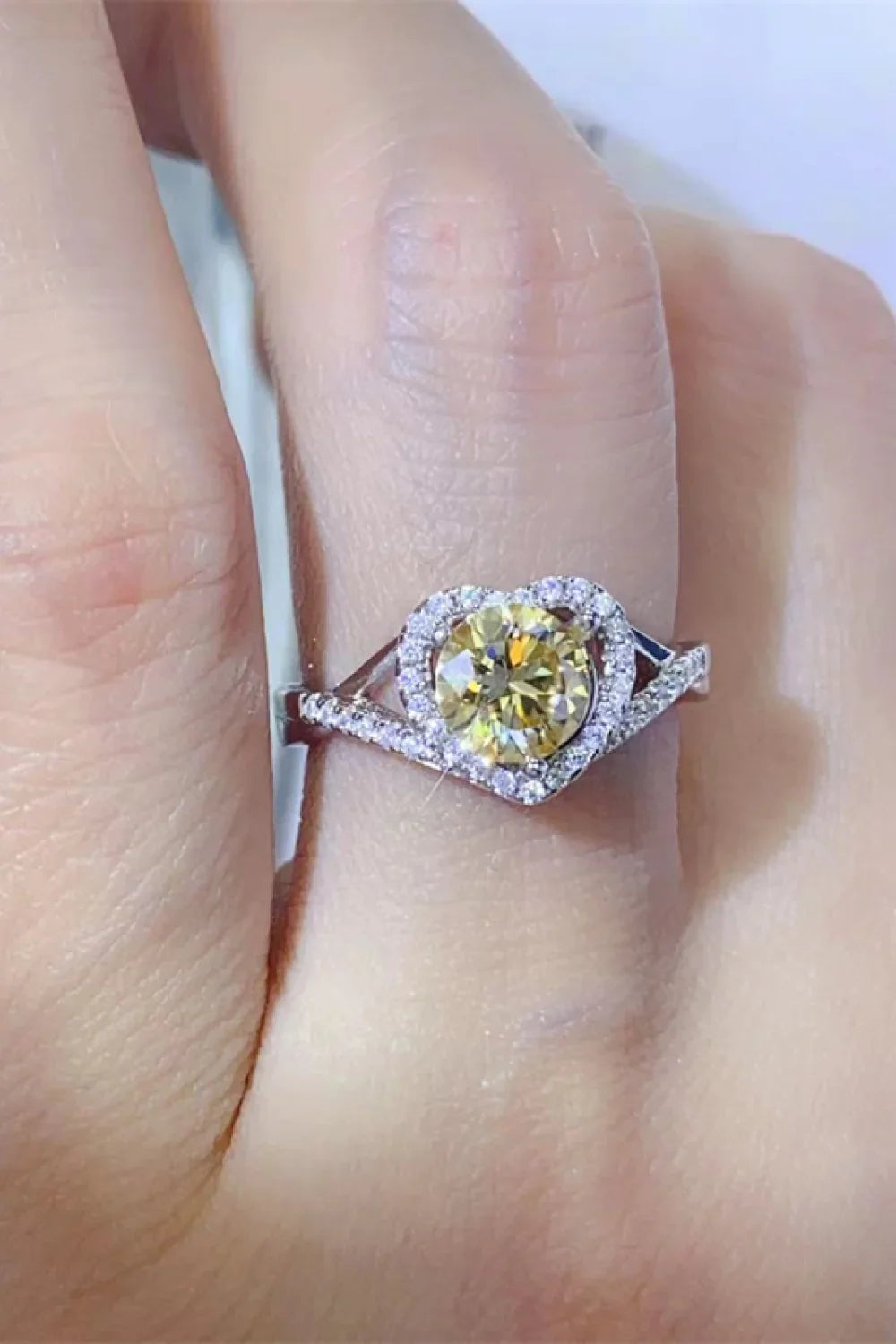 Moissanite Heart Ring Sterling Silver 1 Carat Stone - Southern Shores Clothing