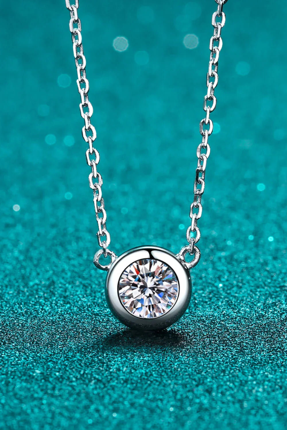 Sterling Silver Moissanite Round Pendant Necklace - Southern Shores Clothing