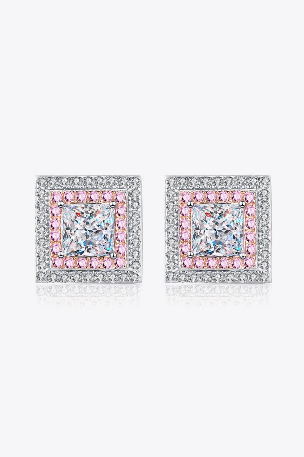 Moissanite Square Stud Earrings In Sterling Silver - Southern Shores Clothing