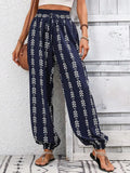 Tied Printed High Waist Wide Leg Pants With Drawstring Tie - Southern Shores Clothing